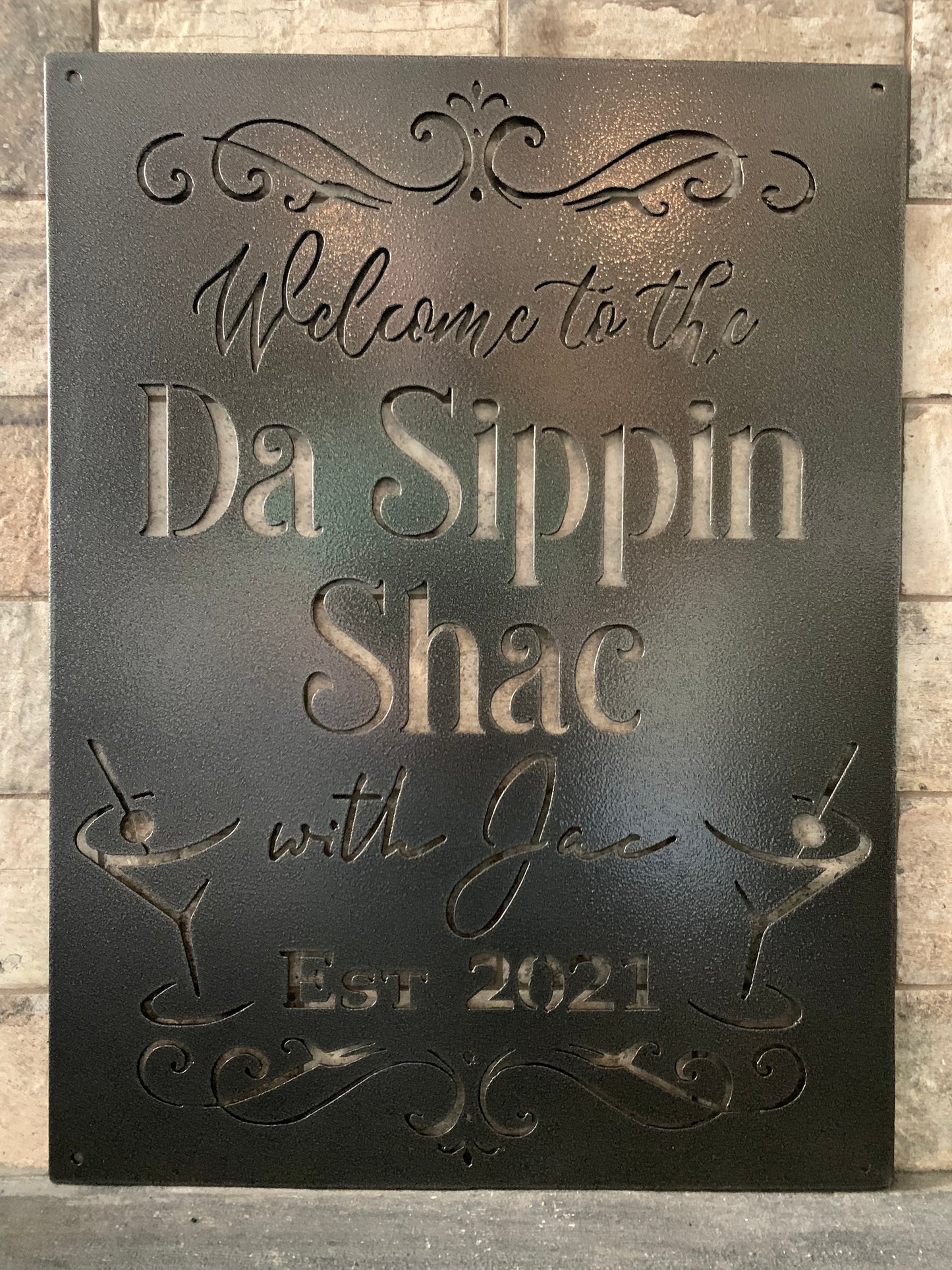 Custom She Shed Martini with EST Year Sign