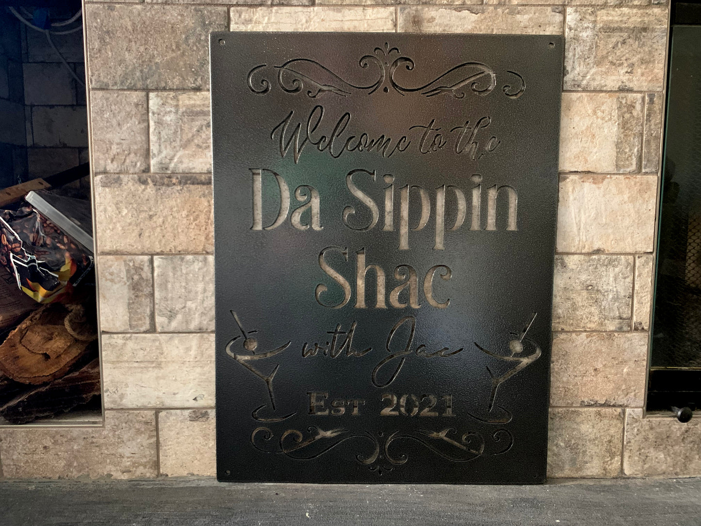 Custom She Shed Martini with EST Year Sign