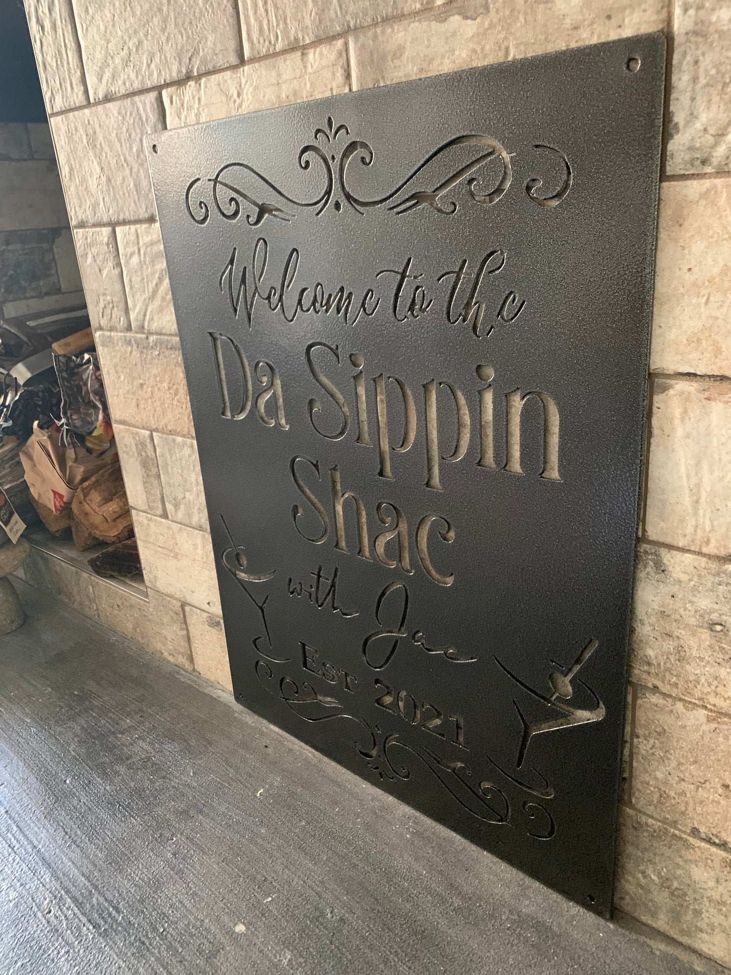 Custom She Shed Martini with EST Year Sign