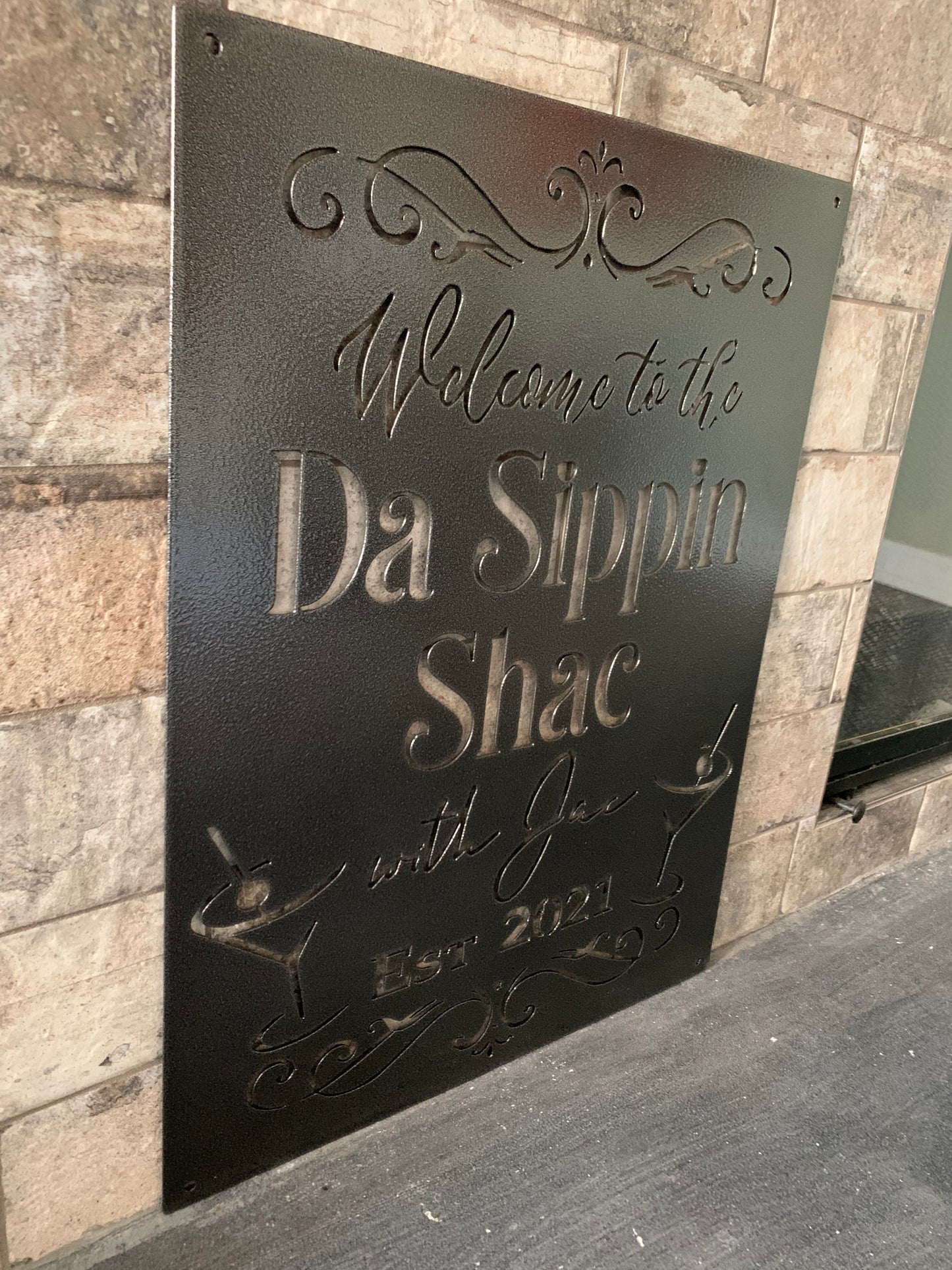 Custom She Shed Martini with EST Year Sign