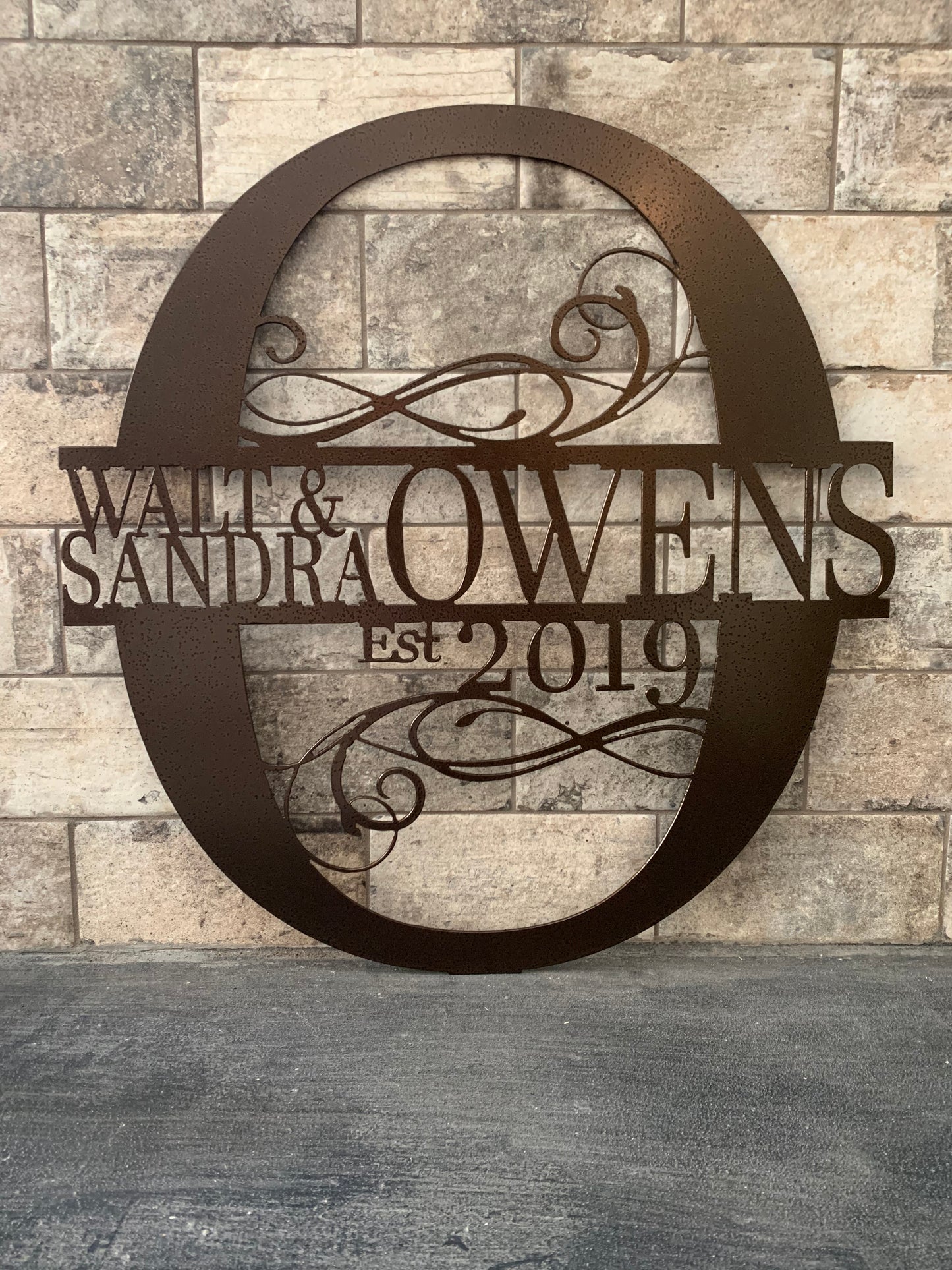 Custom Split Letter O Metal Last Name Sign