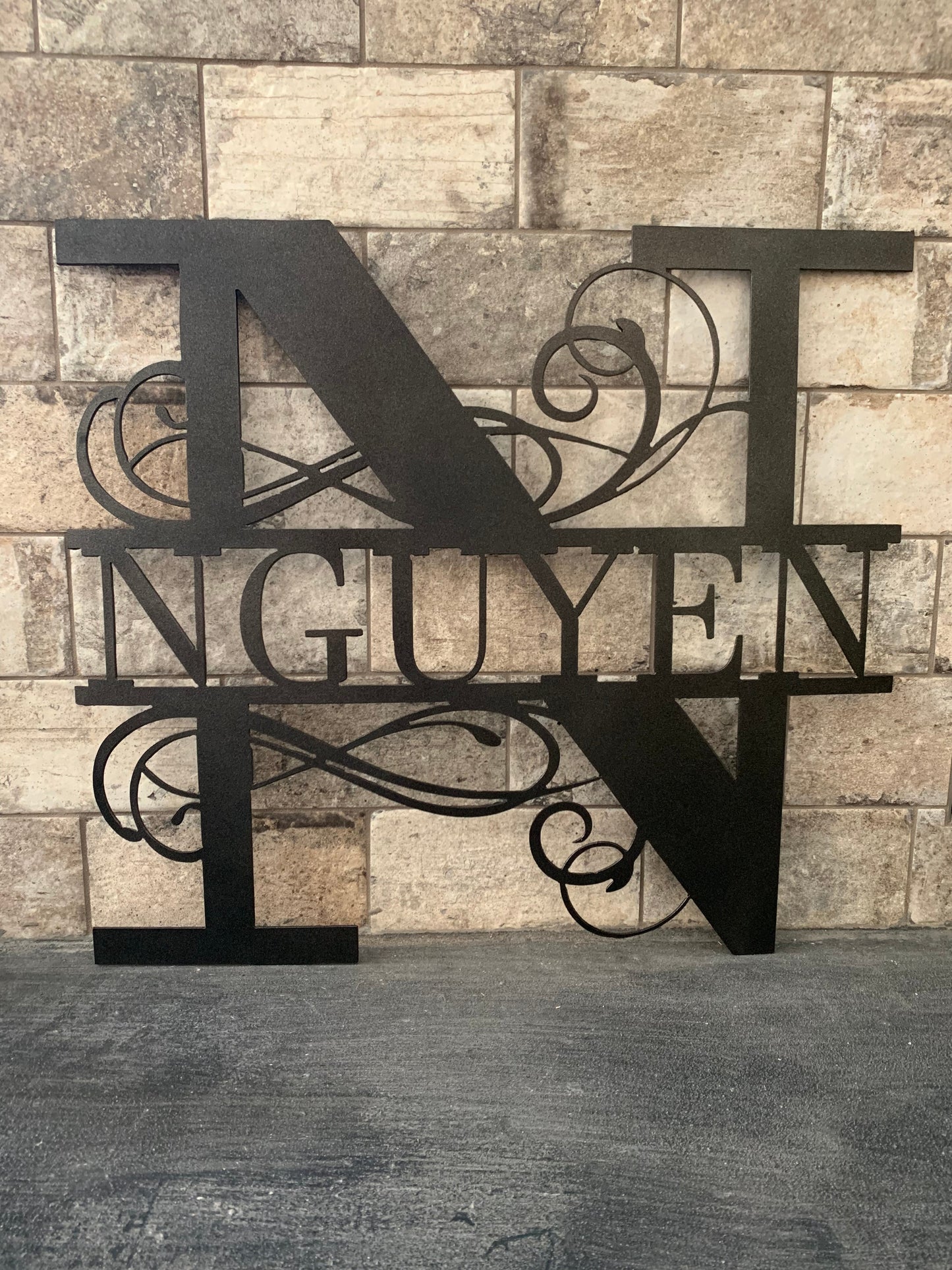 Custom Split Letter N Metal Last Name Sign