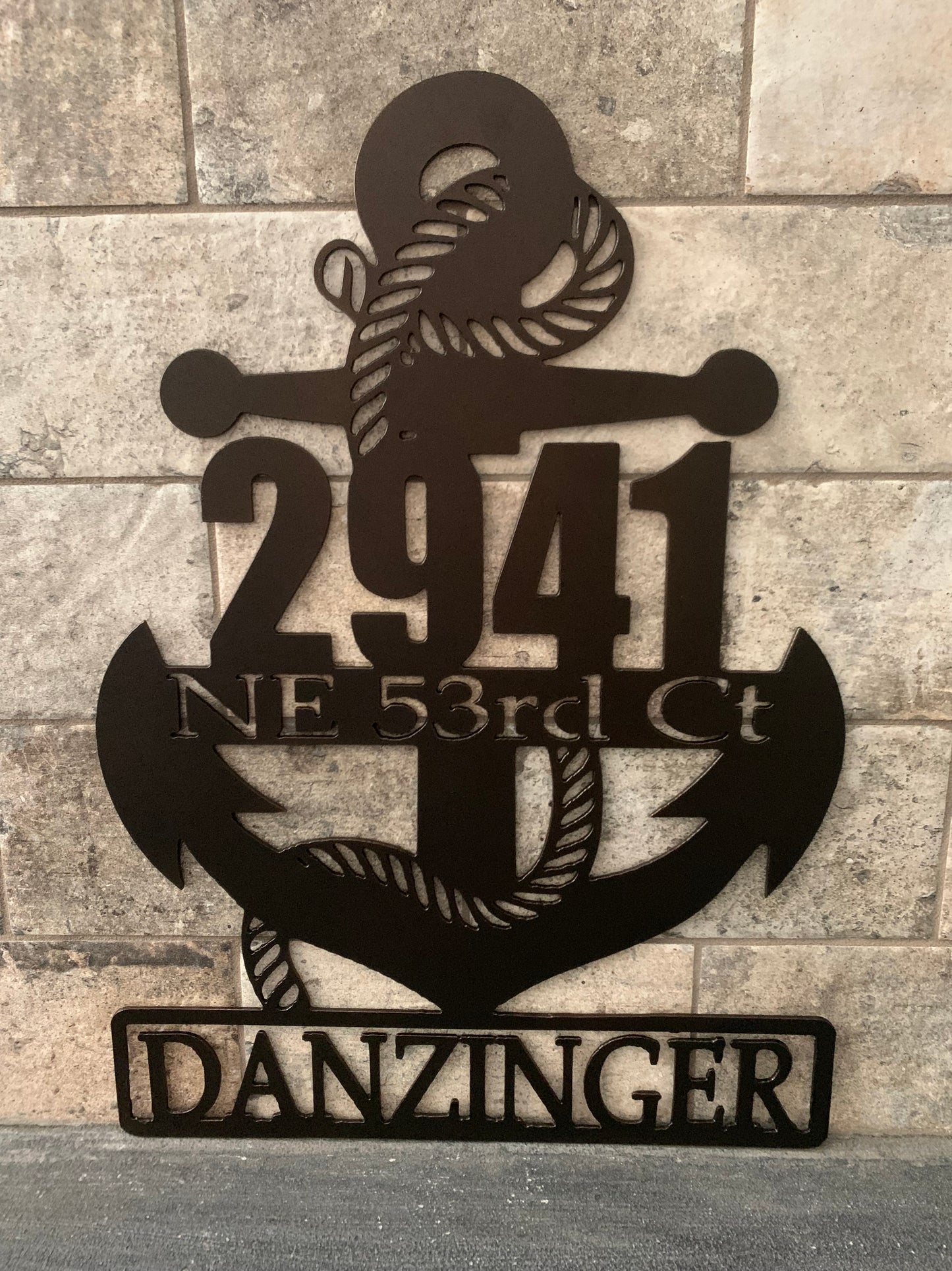 Custom Vertical Anchor Metal Address Sign with Last Name