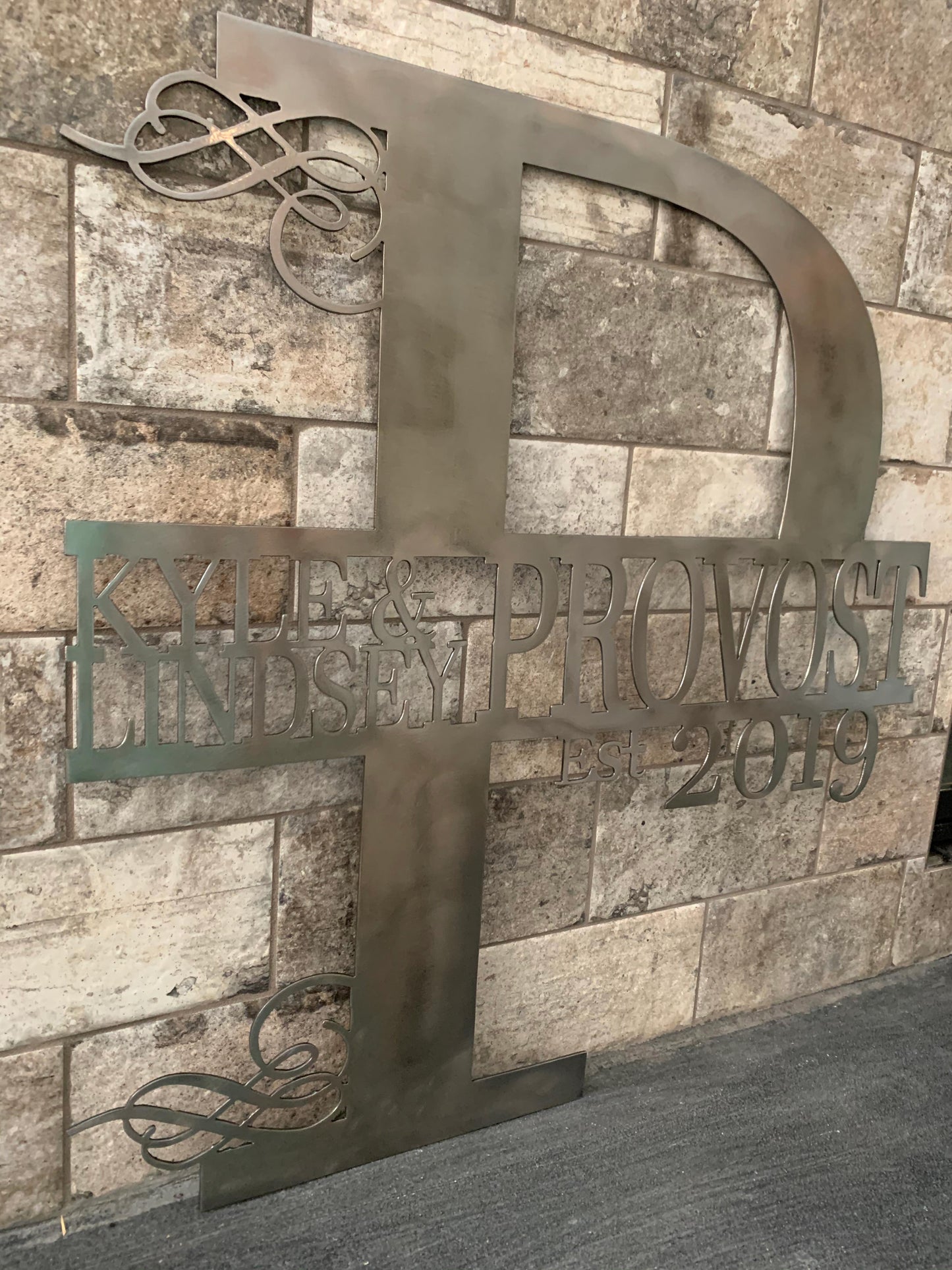 Custom Split Letter P Metal Last Name