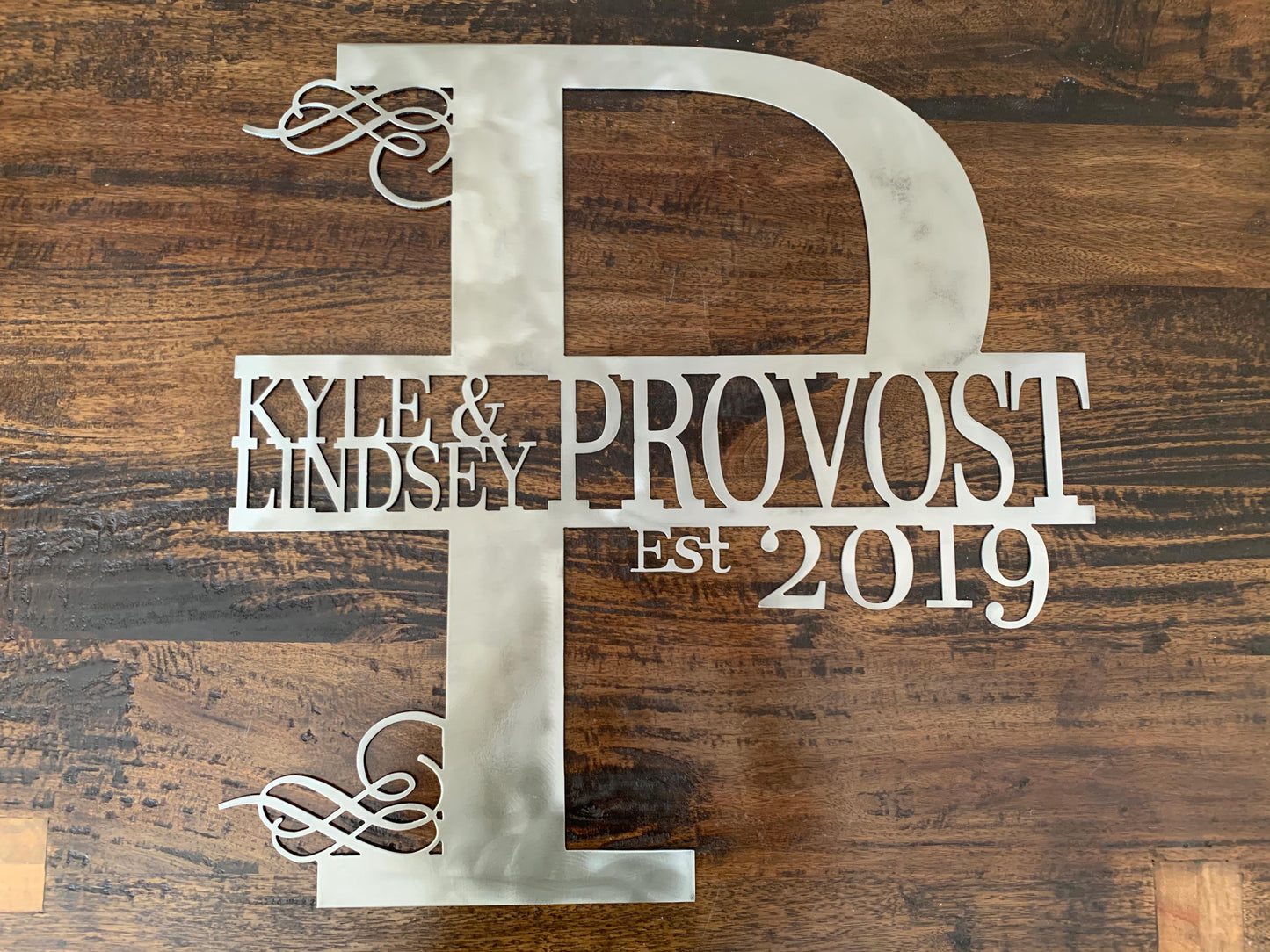 Custom Split Letter P Metal Last Name