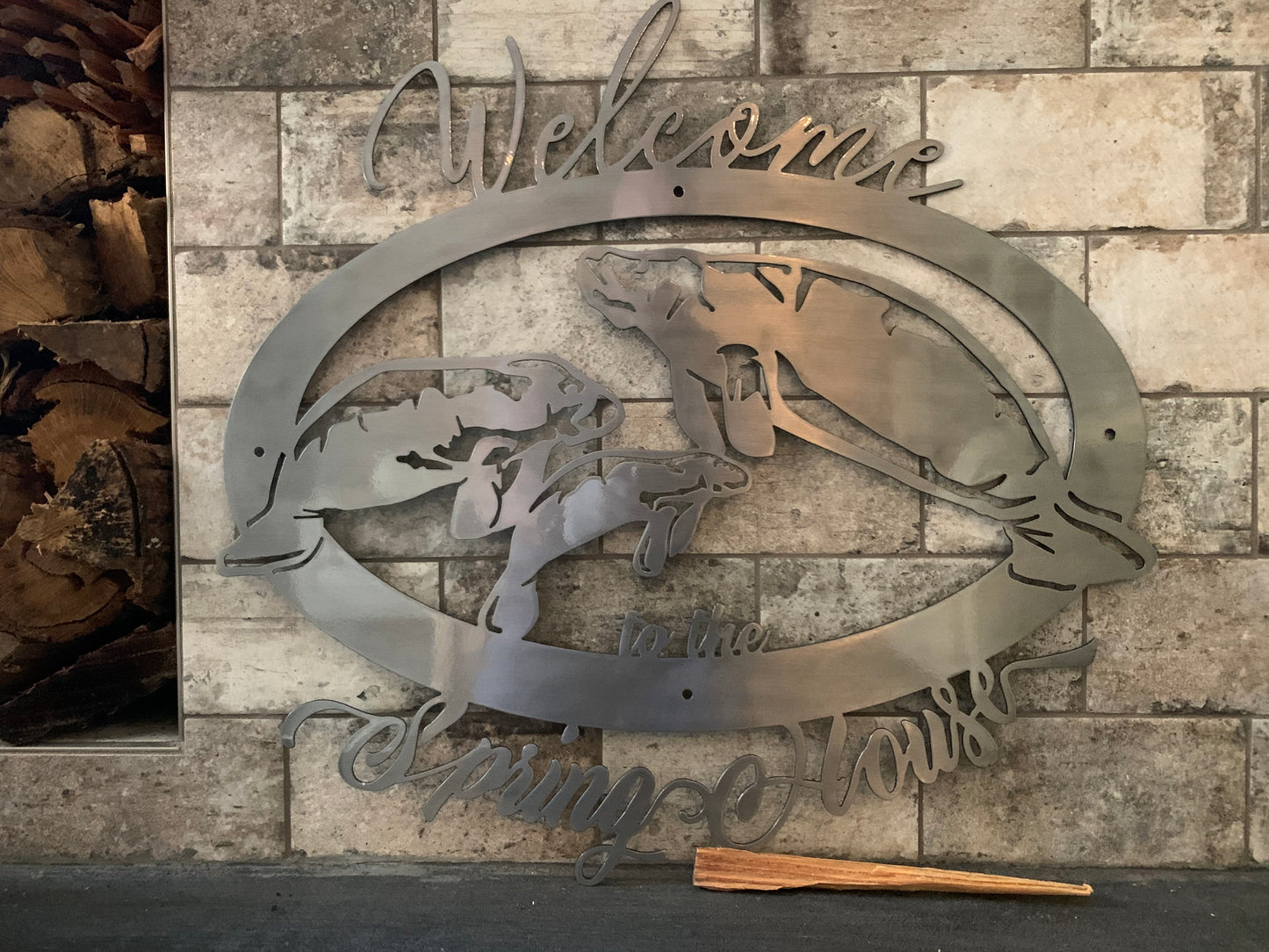14 guage mild steel 3 manatee sign, one mamma with 2 calves in brushed metal clear Powder Coat