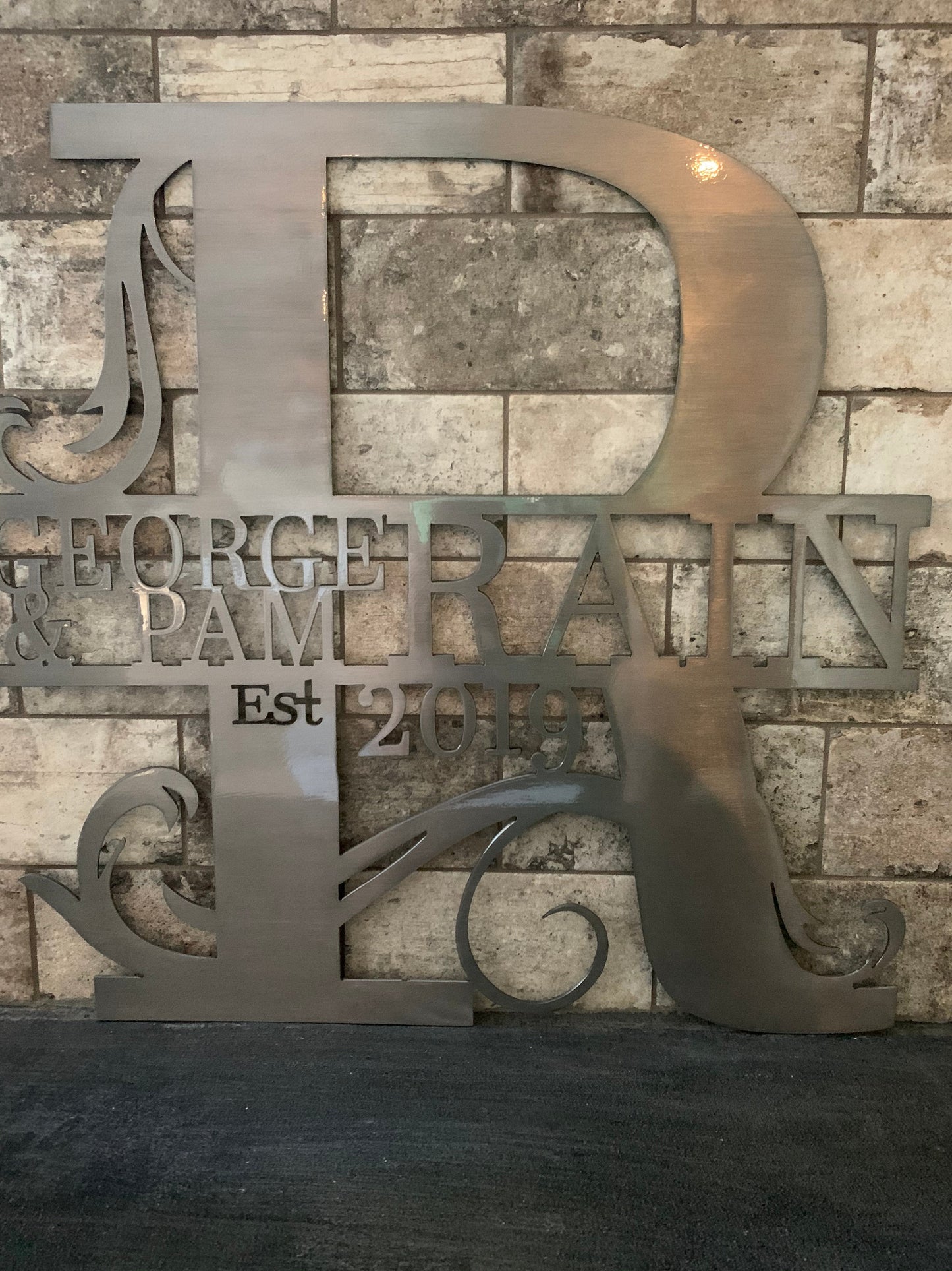 Custom Split Letter R Metal Last Name Sign