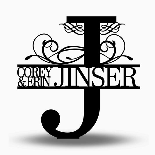 Custom Split Letter J Metal First Names and Last Name Sign
