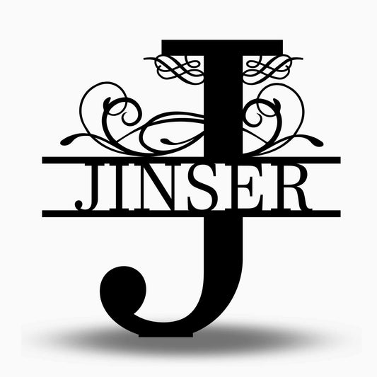 Custom Split Letter J Metal Last Name Sign