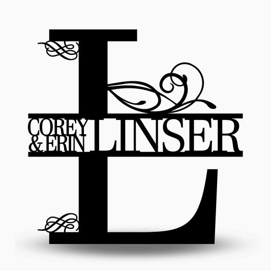 Custom Split Letter L Metal First Names and Last Name Sign