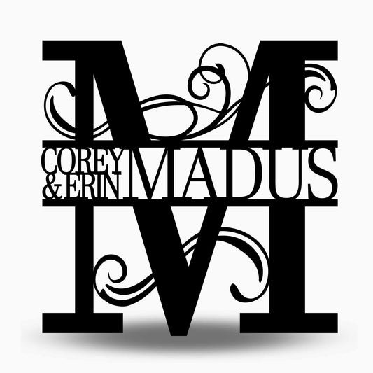 Custom Split Letter M Metal First Names and Last Name Sign
