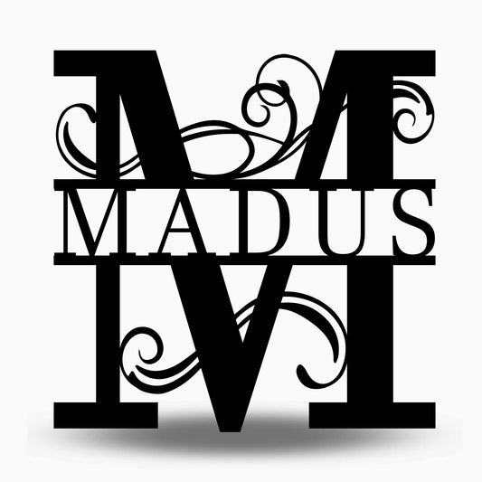 Custom Split Letter M Metal Last Name Sign