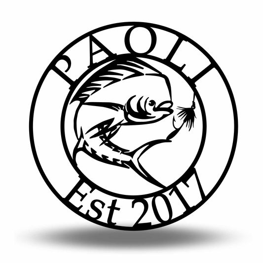 Custom Metal Mahi Mahi Round Name and Establish Year Sign