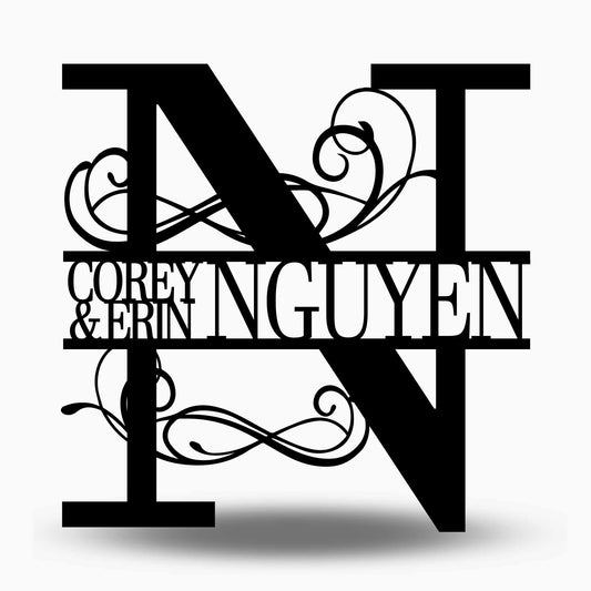 Custom Split Letter N Metal First Names and Last Name Sign