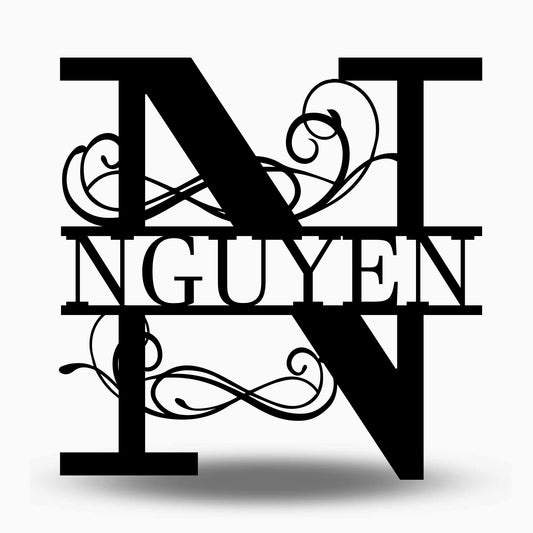 Custom Split Letter N Metal Last Name Sign