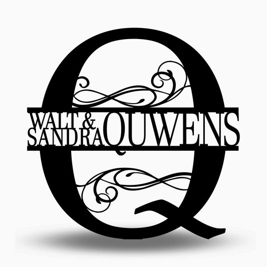 Custom Split Letter Q Metal First Names and Last Name Sign