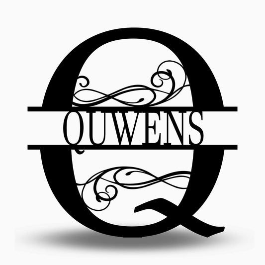 Custom Split Letter Q Metal Last Name Sign