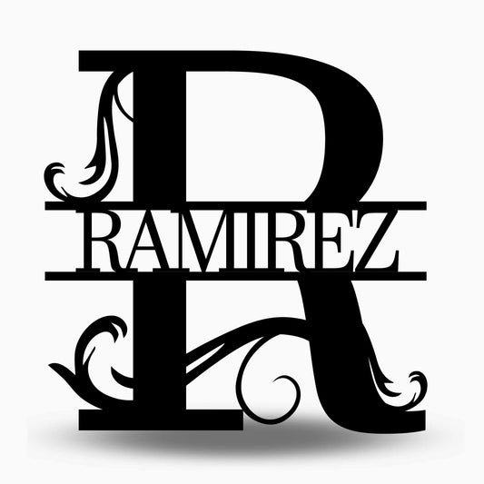 Custom Split Letter R Metal Last Name Sign