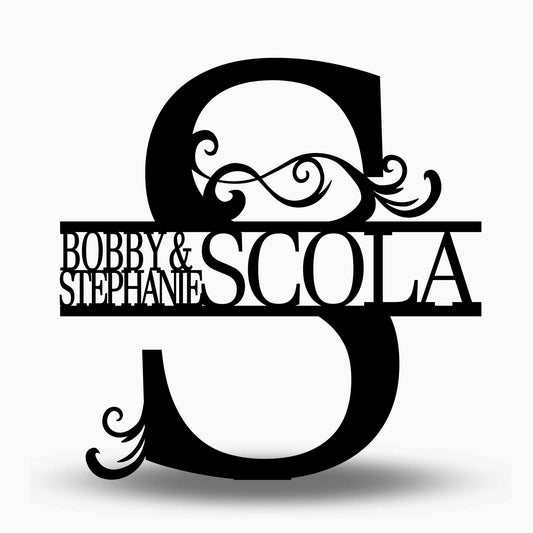 Custom Split Letter S Metal First Names and Last Name Sign