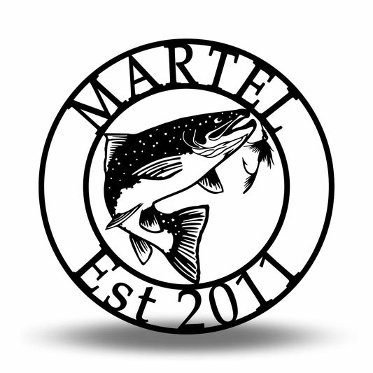 Custom Metal Salmon Round Name and Establish Date Sign