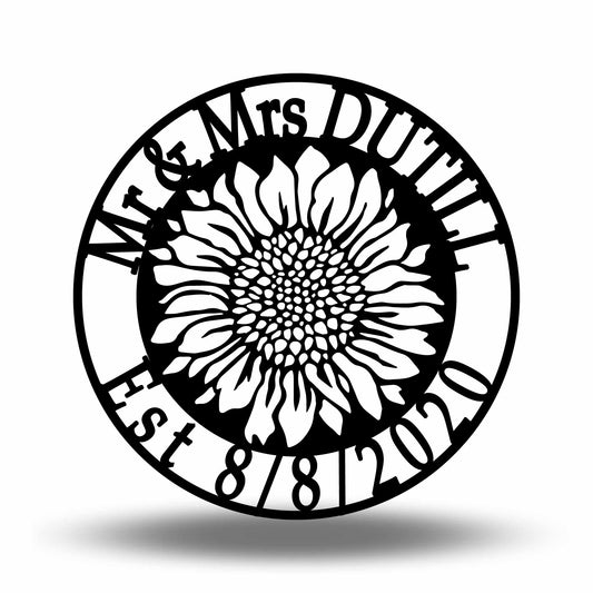 Custom Metal Sunflower Name and Establish Year Sign