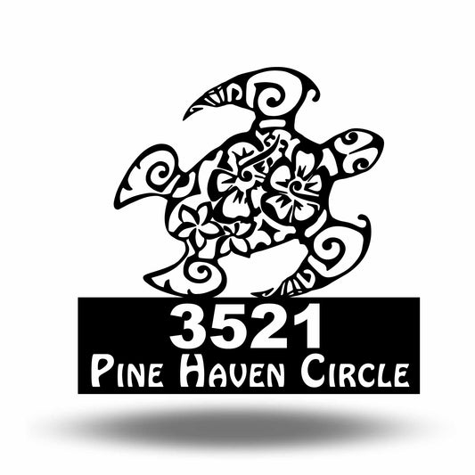Custom Metal Sea Turtle Horizontal Address Sign