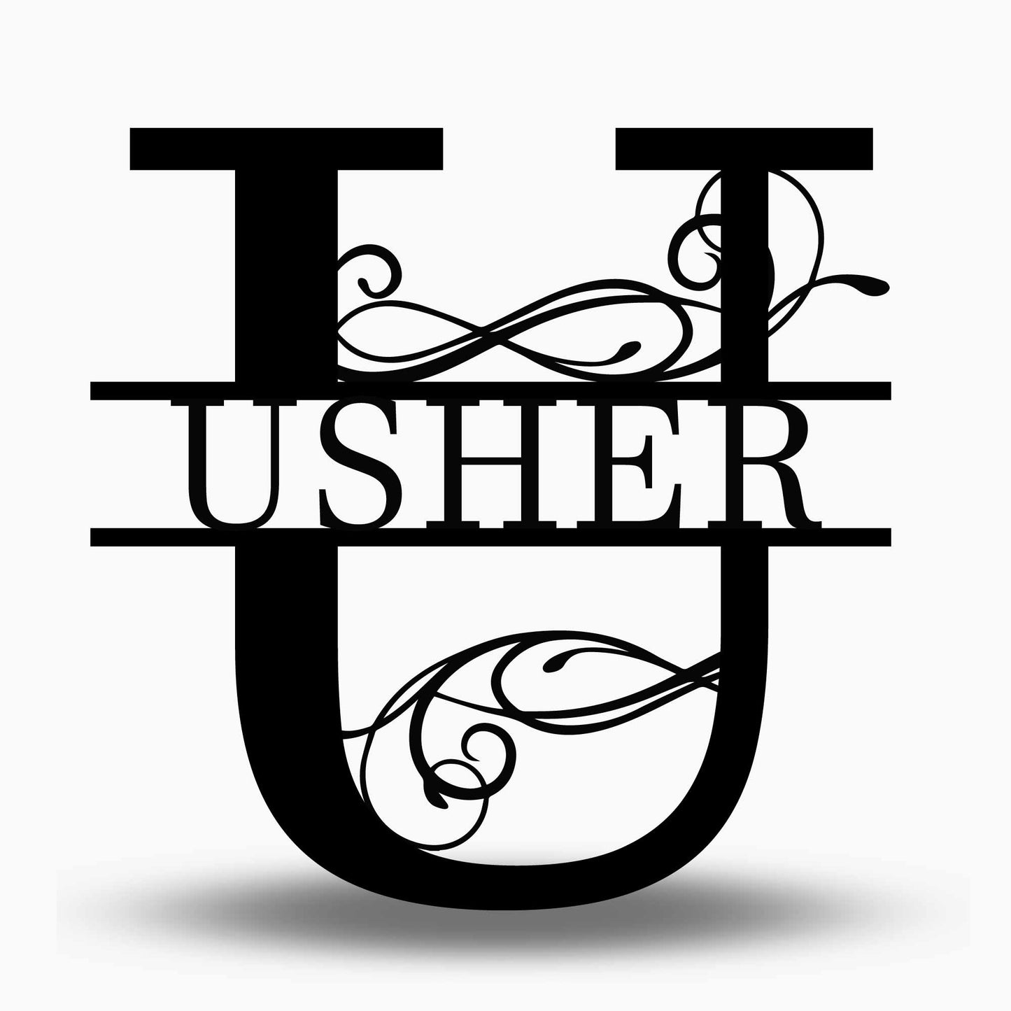 Custom Split Letter U Metal Last Name Sign