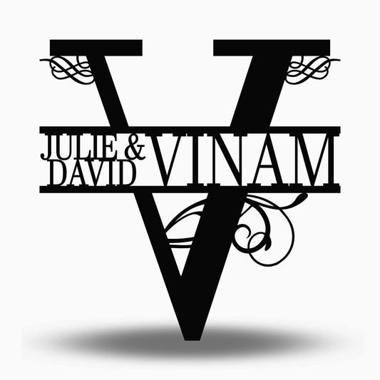 Custom Split Letter V Metal First Names and Last Name Sign
