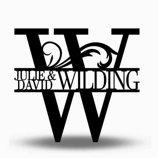 Custom Split Letter W Metal First Names and Last Name Sign