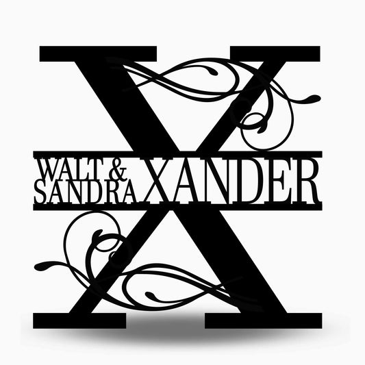 Custom Split Letter X Metal First Names and Last Name Sign