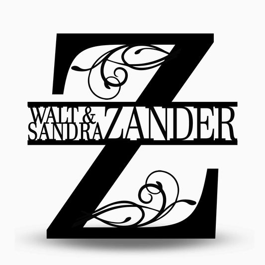 Custom Split Letter Z Metal First Names and Last Name Sign