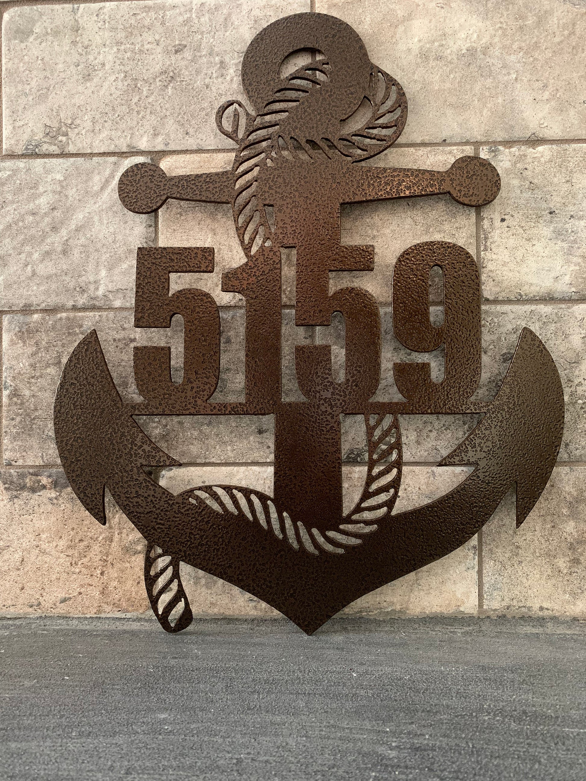 Vertical Anchor Metal Address Sign (Street Numbers Only) in Golden Vien
