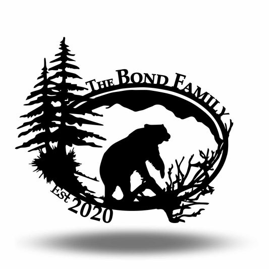 Custom Metal Bear in the Woods Property Name and Establish Year Sign