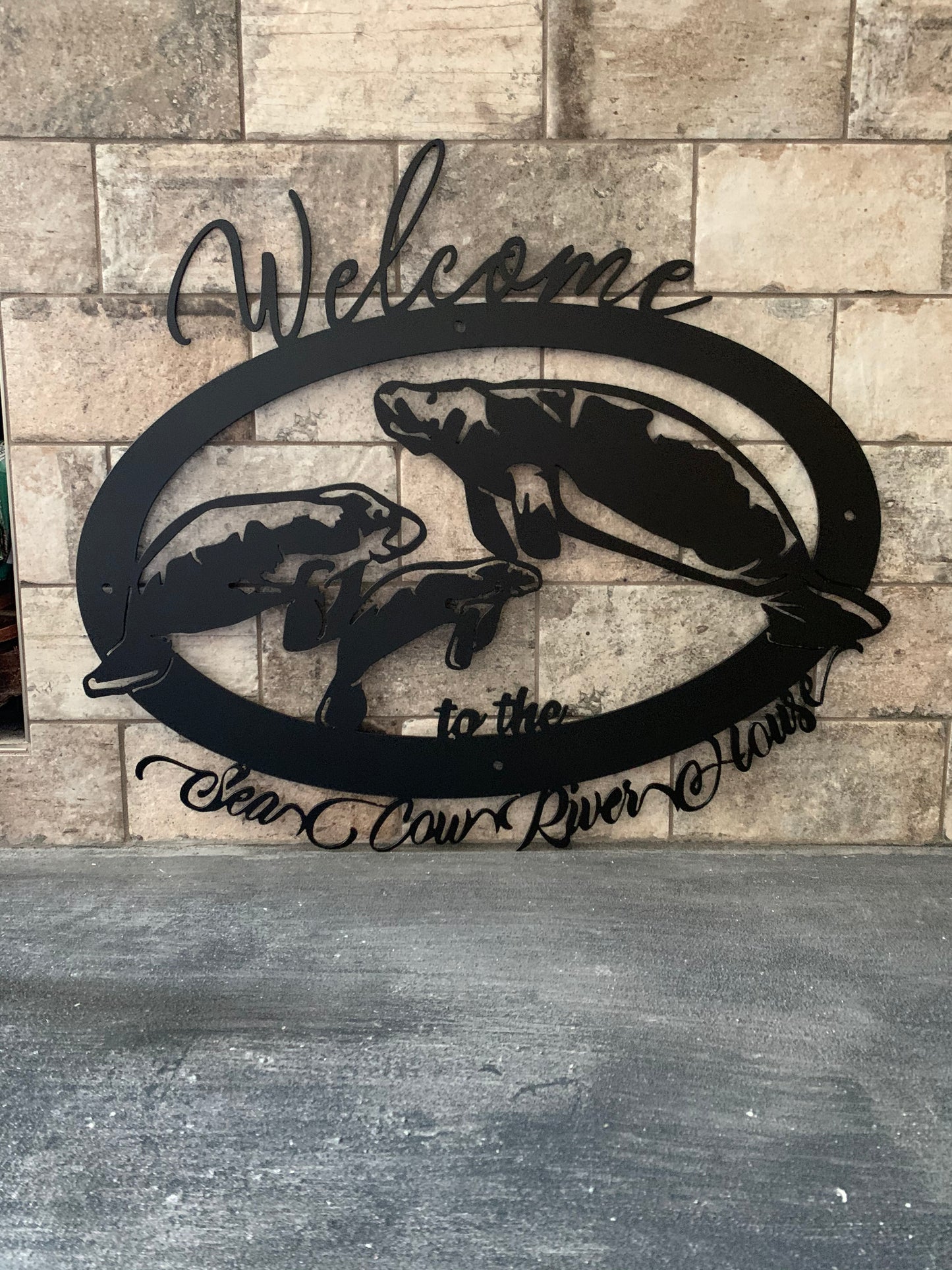 14 guage mild steel 3 manatee sign, one mamma with 2 calves  in Flat Black Powder Coat