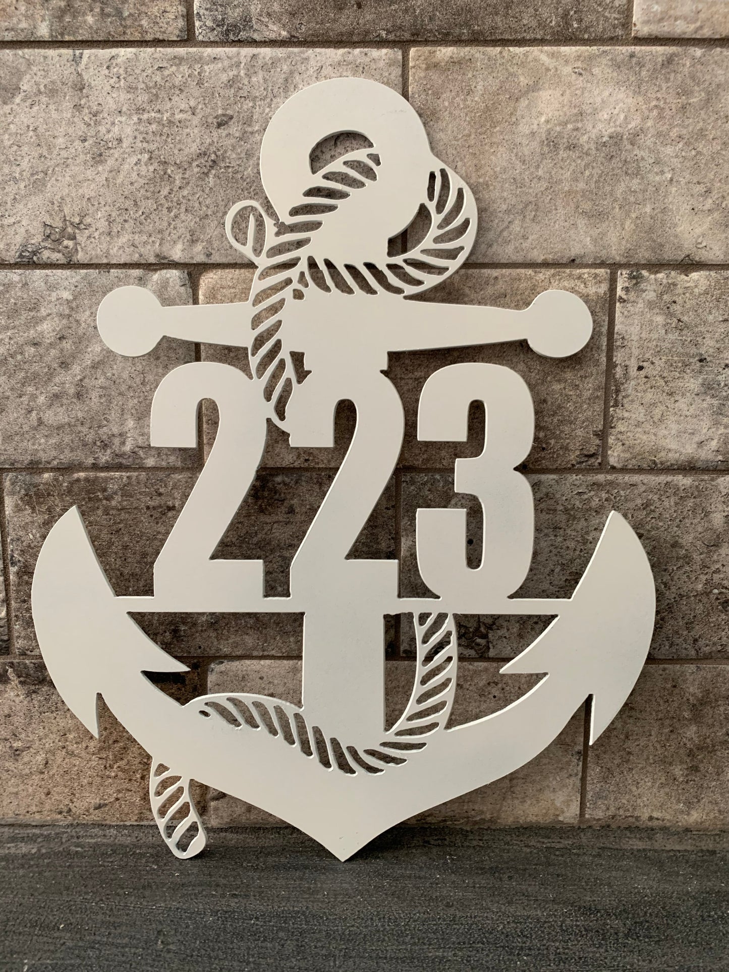 Vertical Anchor Metal Address Sign (Street Numbers Only) in Low Gloss White