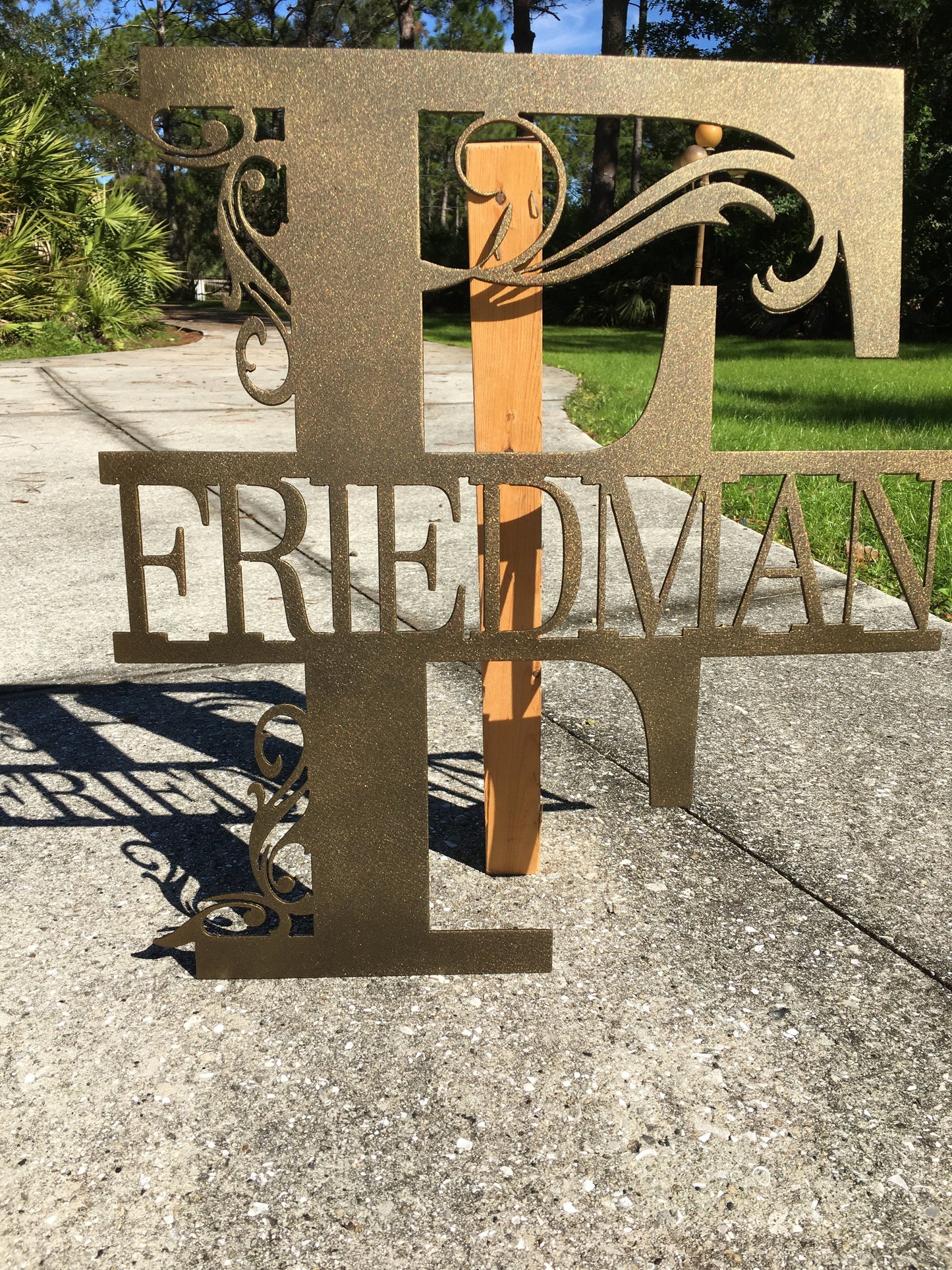 Custom Split Letter E Metal First, Last Name and Establish Year Sign
