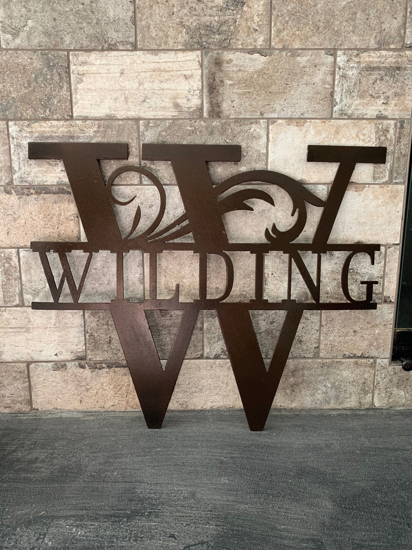 Custom Split Letter V Metal First Names, Last Name and Establish Year Sign