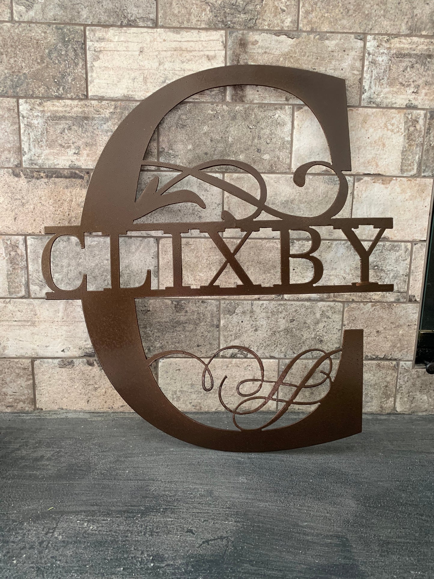 Custom Split Letter G Metal Last Name Sign