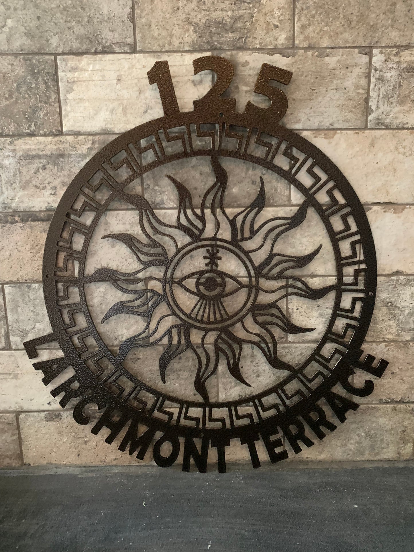 Custom Metal Aztec Sun Eye Address Sign