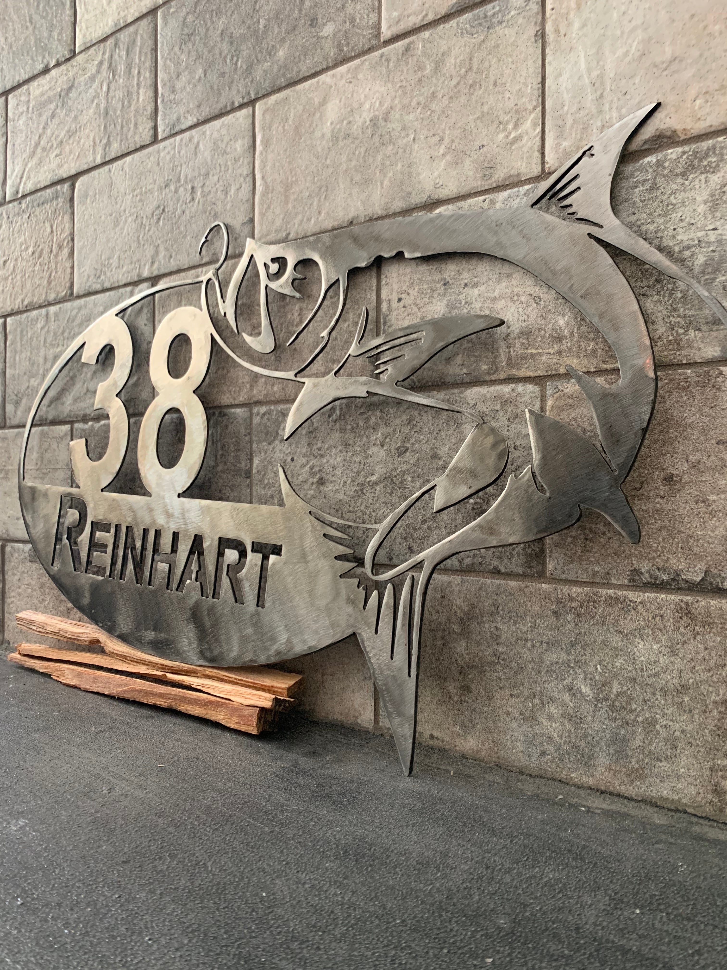 Custom Metal Salmon Address Sign with Est good Year