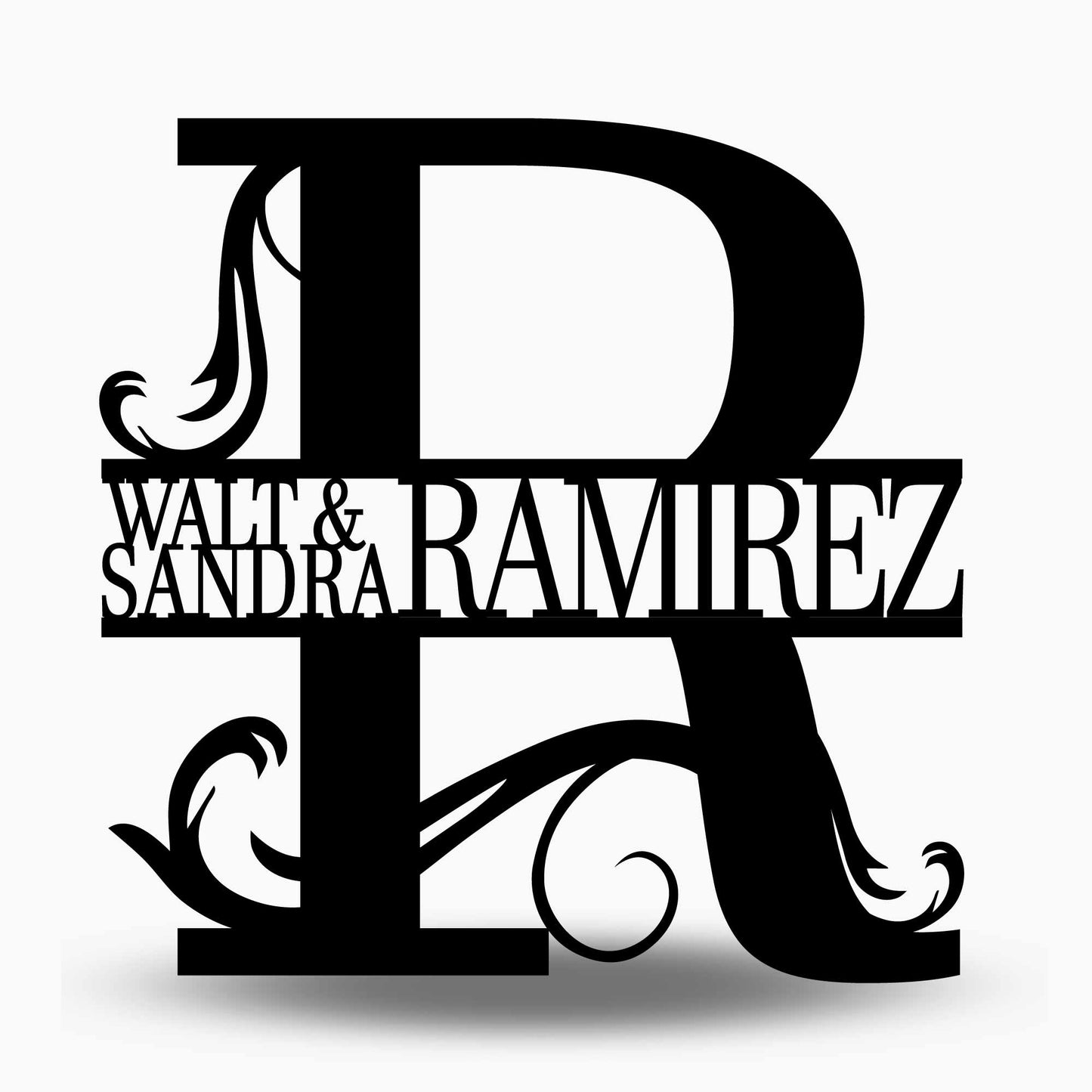 Custom Split Letter R Metal First Names and Last Name Sign