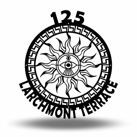 Custom Metal Aztec Sun Eye Address Sign