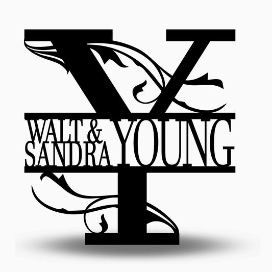 Custom Split Letter Y Metal First Names and Last Name Sign